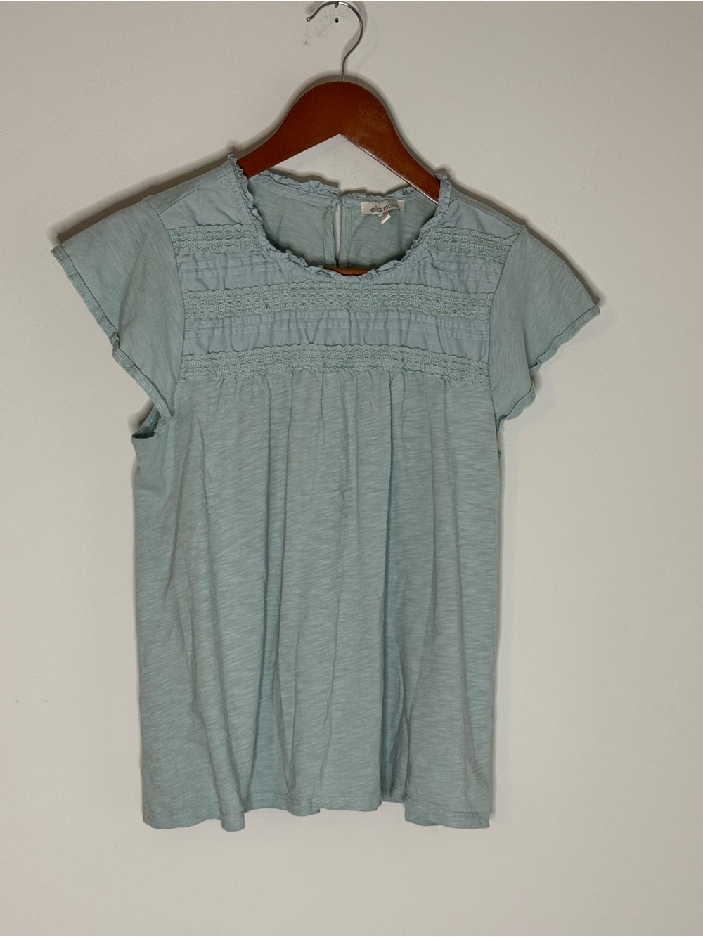 Ella Moss Pale Blue Short Sleeve Lace Yoke Top